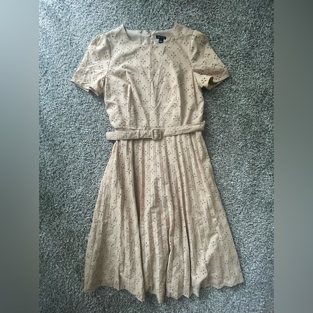 Preowned - Ann Taylor Eyelet Pleated Belted Dress
